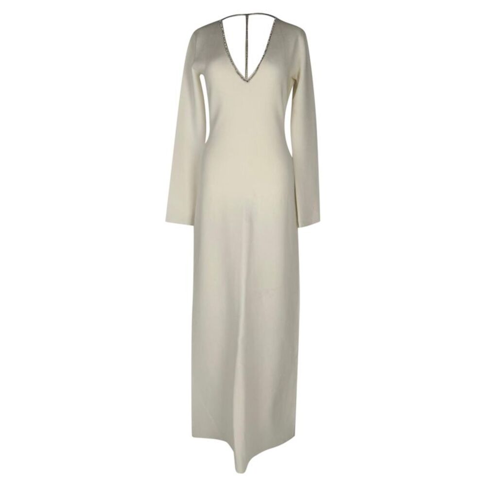 Galvan London V-Neck Long Sleeve Maxi Dress in White Viscose
